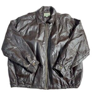 Haband leather bomber jacket with patchwork detailing Color Brown Men’s Size 3X